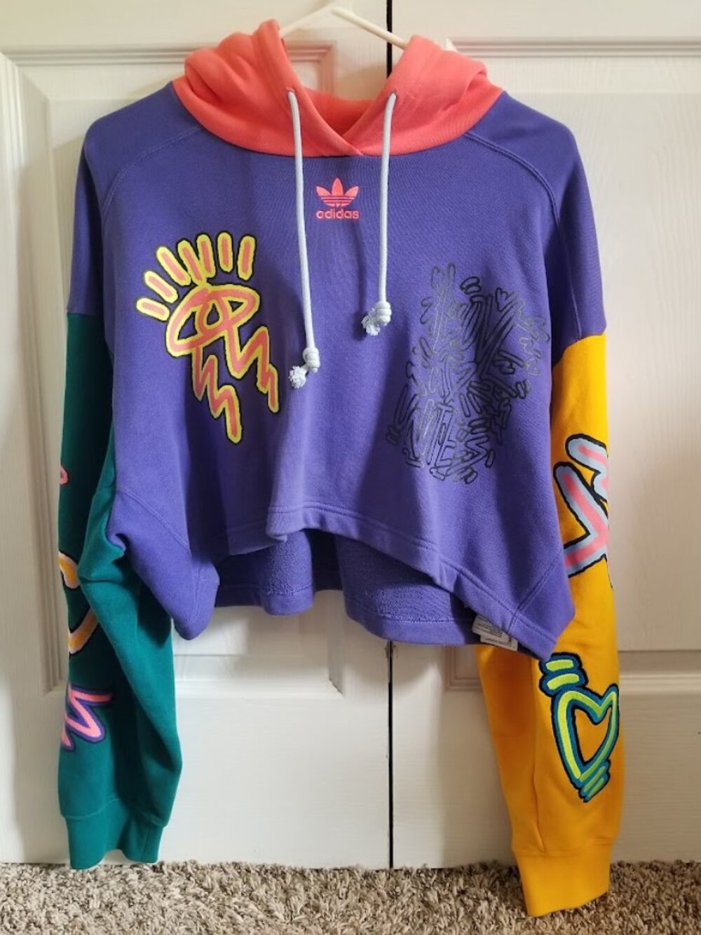 Adidas Women's Hoodie Small Colorblock Love Unites Kris Andrew Cropped Pride - Picture 3 of 11